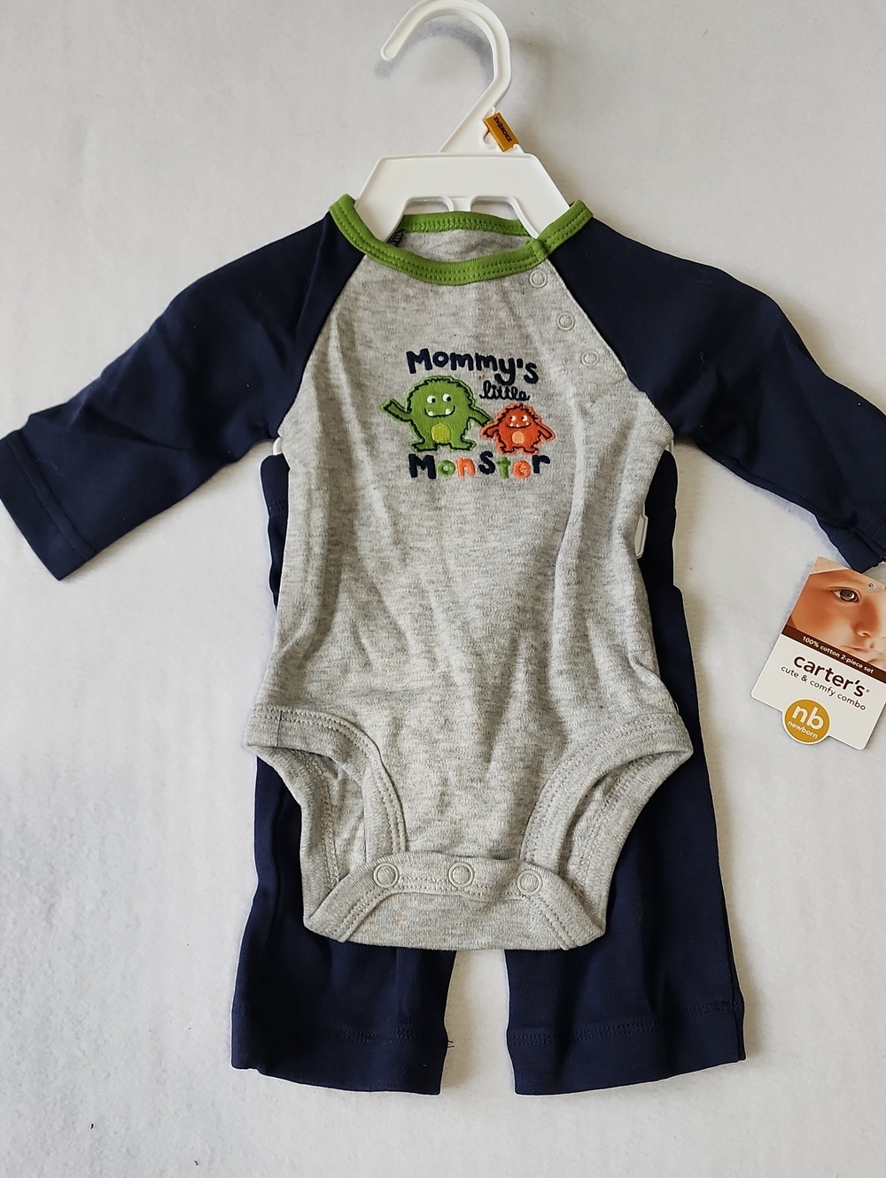 Carter's Gray, Navy & Green 'Mommy's Little Monster' One-Piece Set